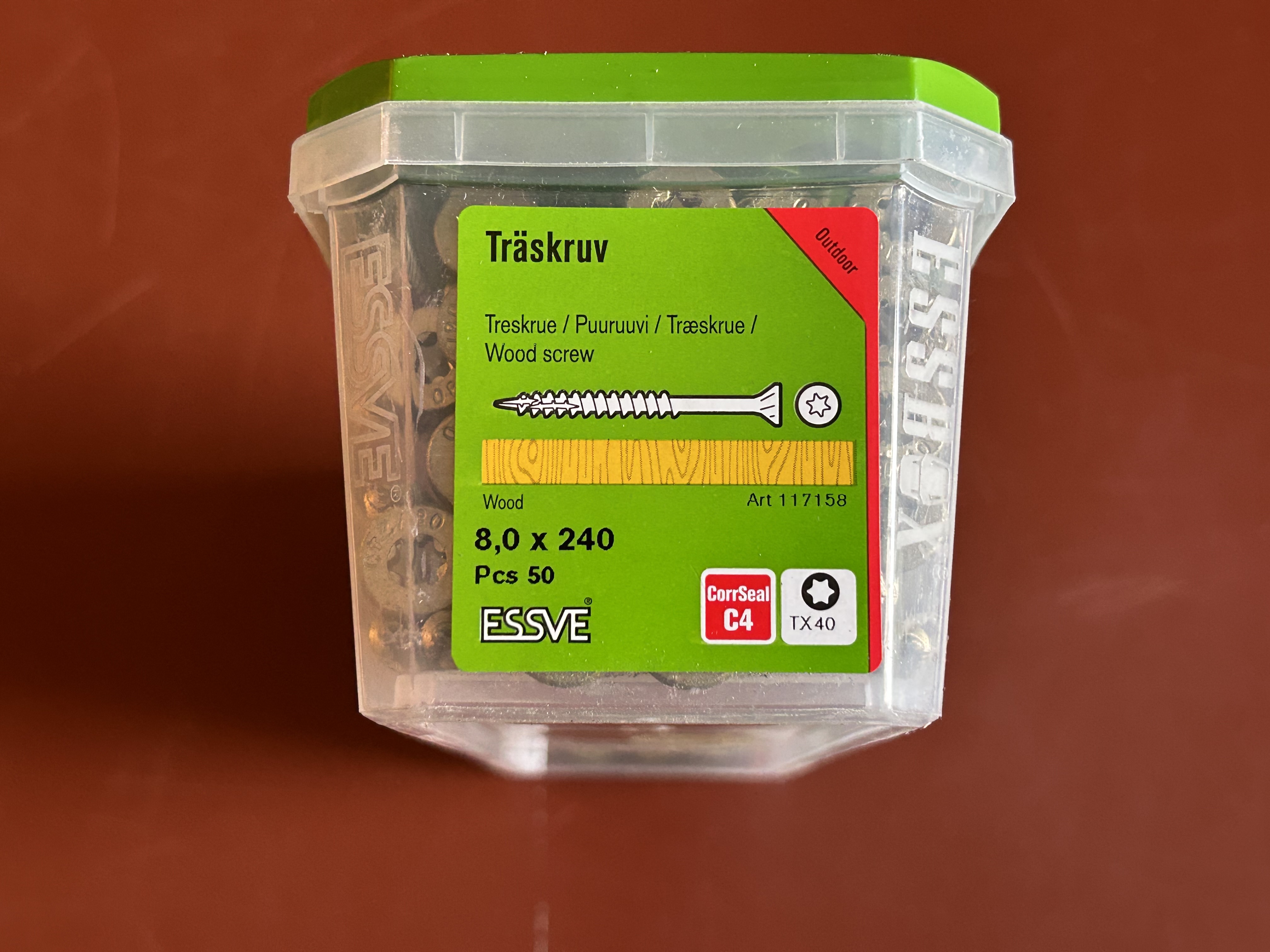 Träskruv (id00260) Essve 8,0x240 mm Outdoor C4 1 förp 50 skruv EAN 7317761204282_4