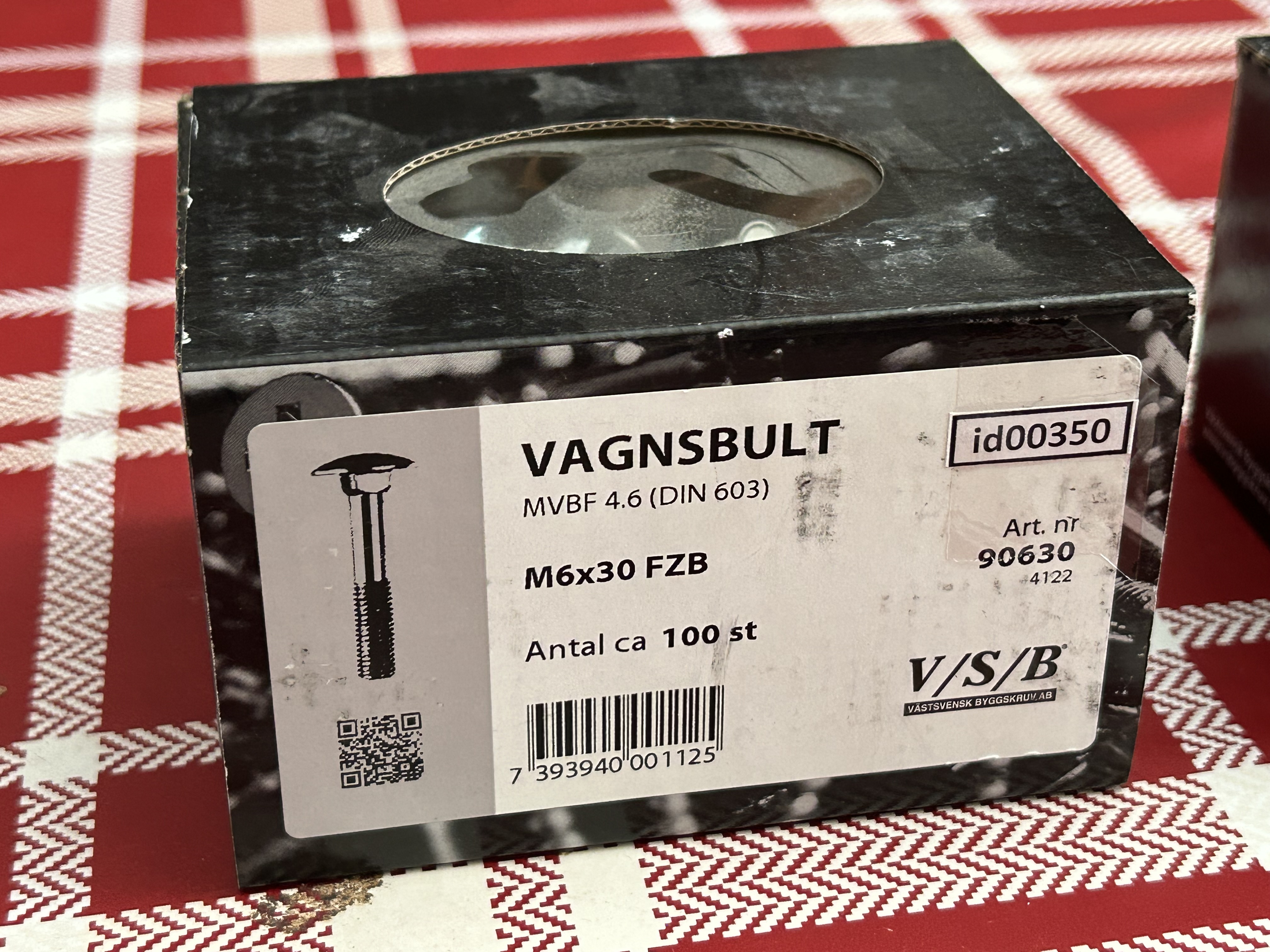 Vagnsbult (id00350-51) VSB M6x30 mm 2 paket 2x 100 skruv EAN 7393940001125_2