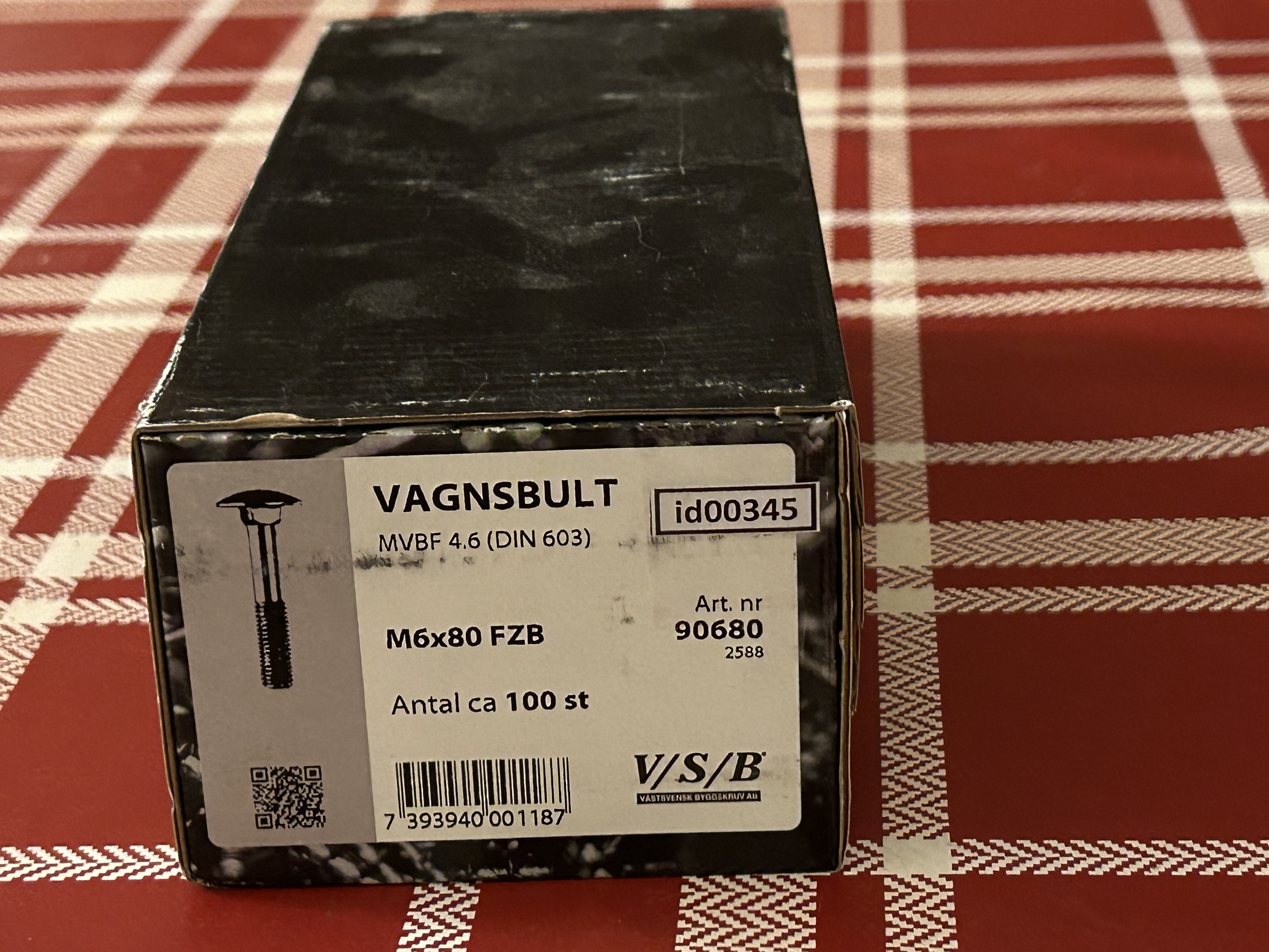 Vagnsbult (id00345) VSB M6x80 1 paket 100 skruv EAN 7393940001187 Totalt 1,8 kg_1