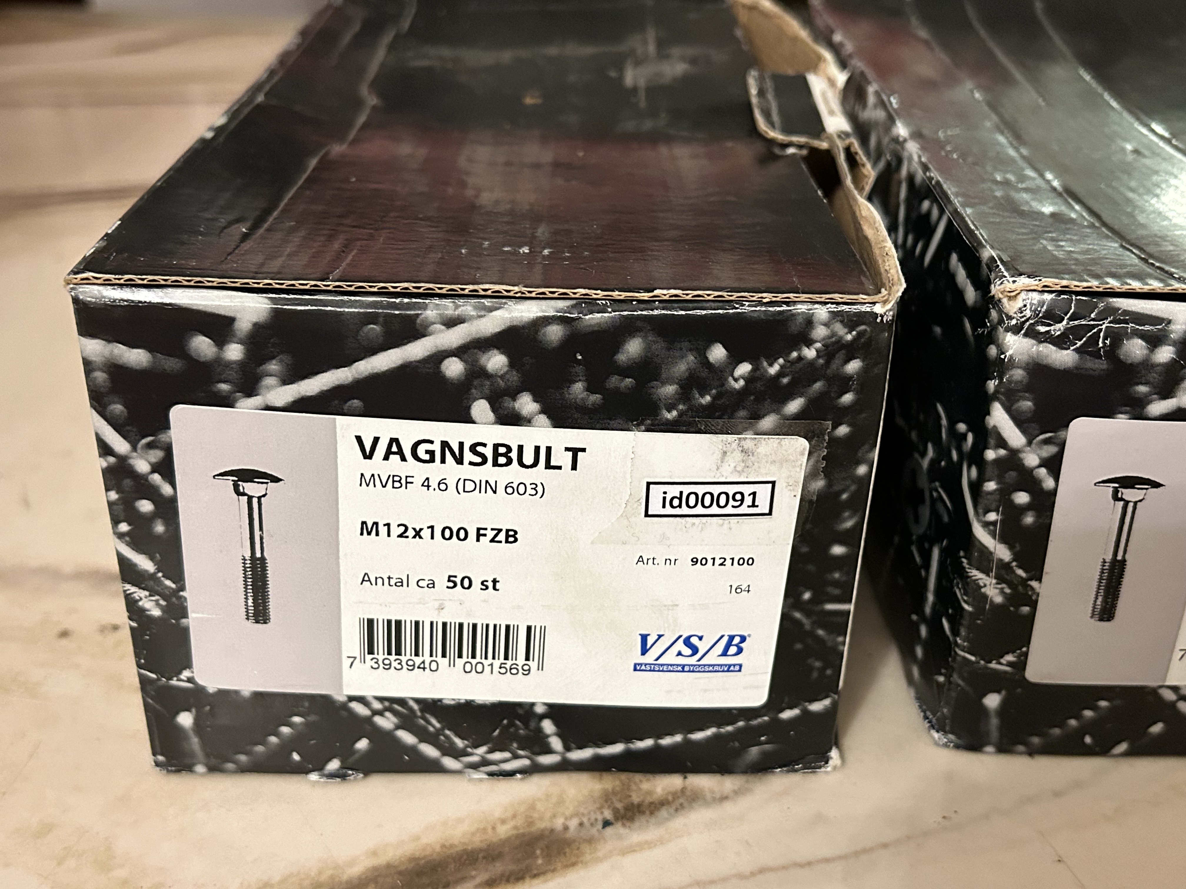 Vagnsbult (id00091-92) VSB M12x100 mm 2 paket EAN 7303940001569 Totalt 10,1 kg_2