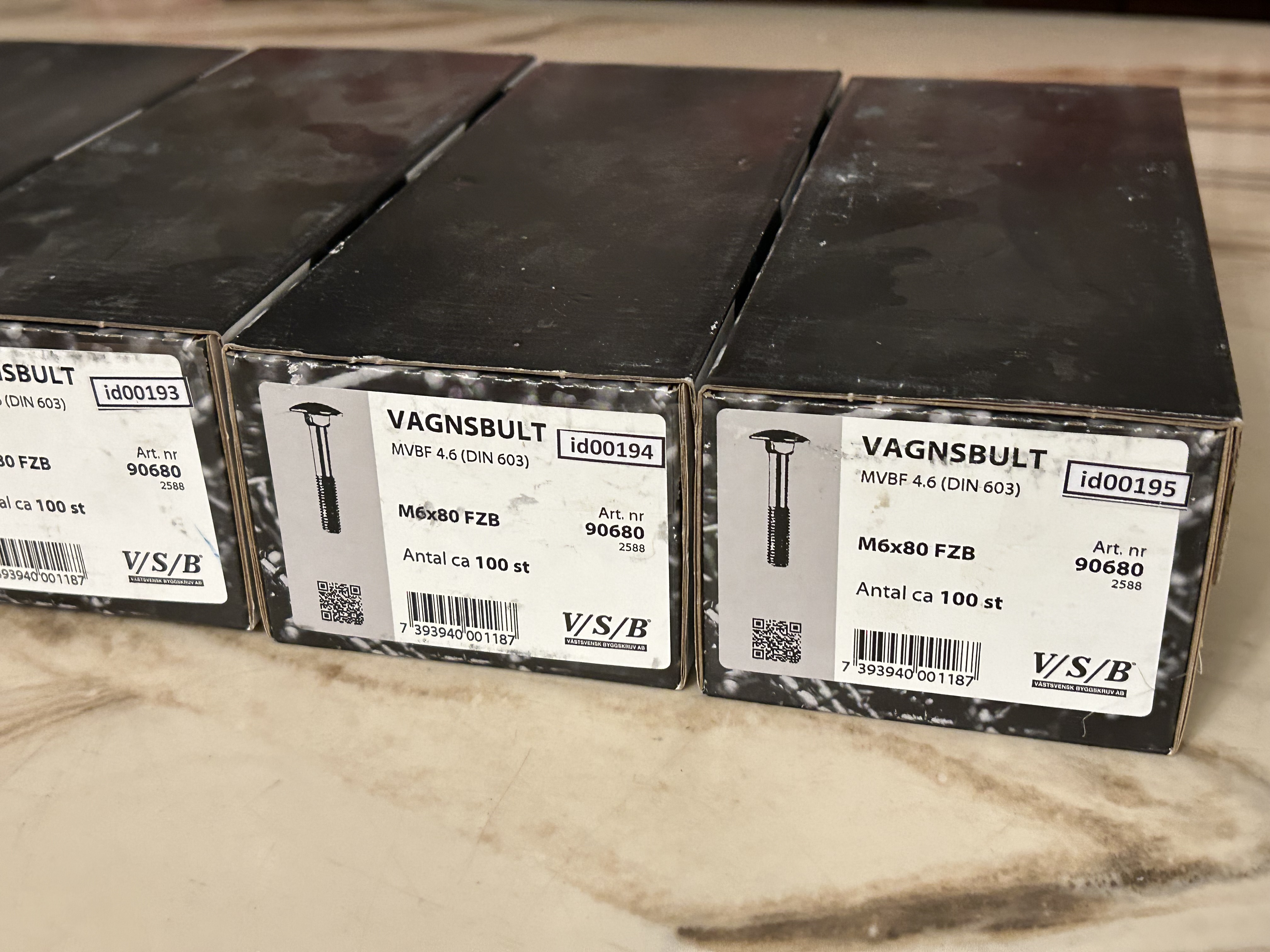 Vagnsbult (id00191-95) VSB M6x80 mm 5 paket EAN 7393940001187 Totalt 9,2 kg_3